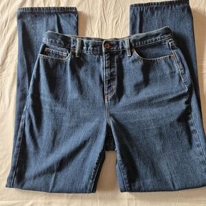 Lands End Jeans Womens 12 High Rise Straight Leg Dark Wash Denim 5-pocket